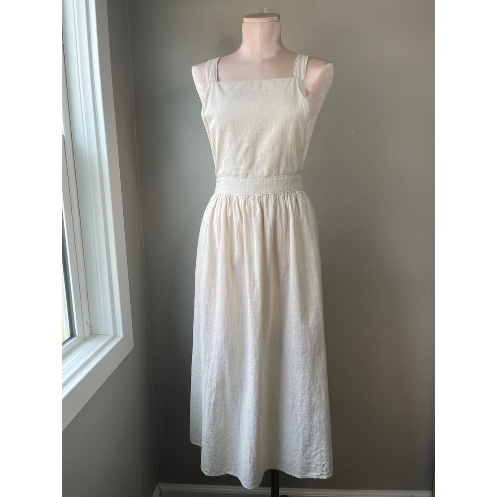 Unbranded Pinafore Apron Off-White 100% Cotton Cross Back Pockets